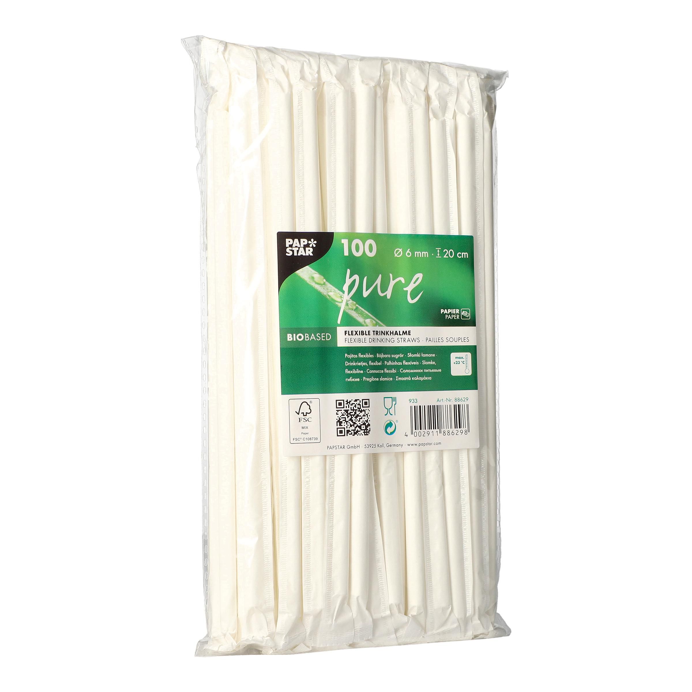 PAPSTAR Sugrör papper böjbar styckpackade 6mmx20cm vit 100/fp