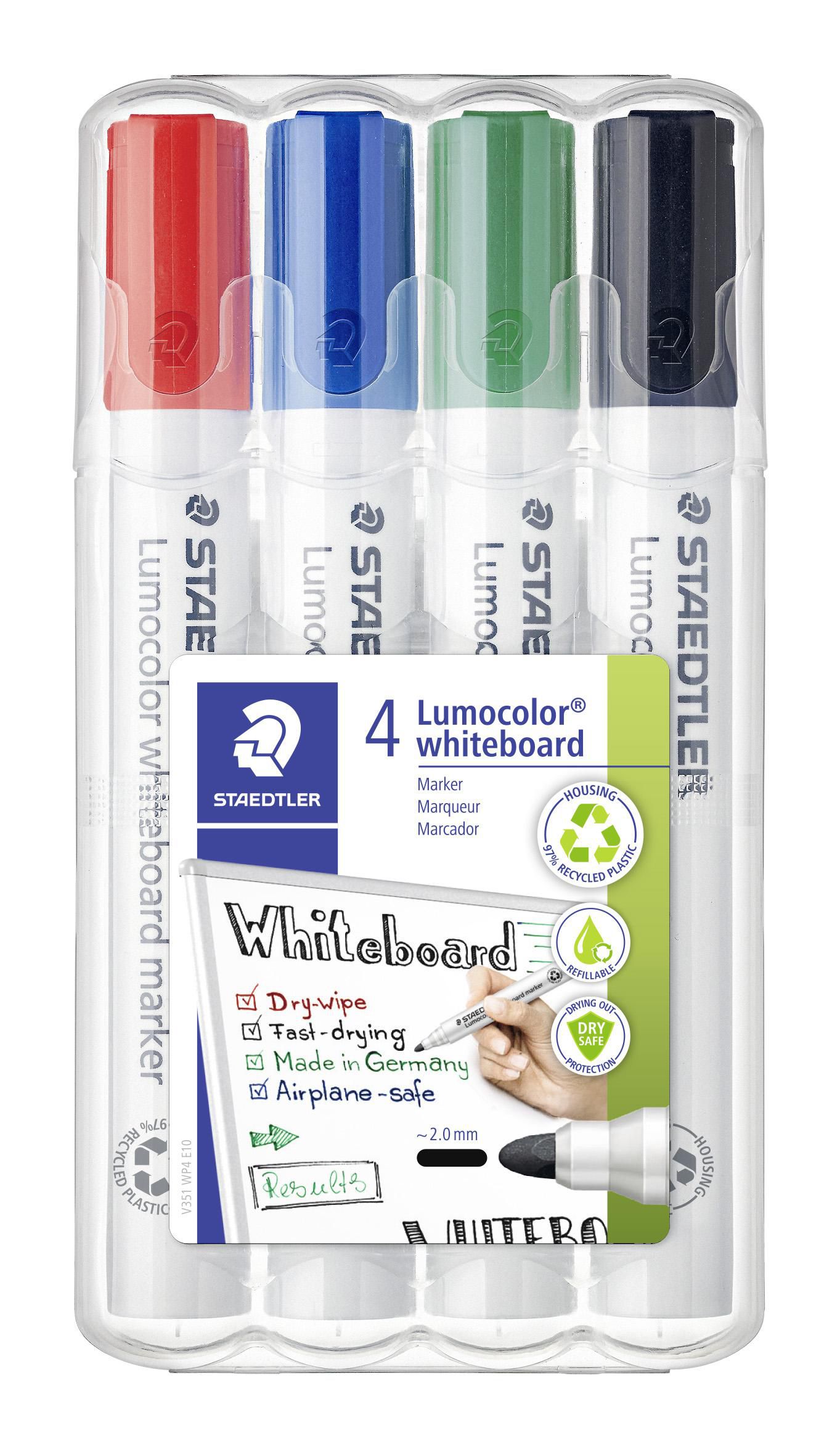 Produktfoto för STAEDTLER Lumocolor Whiteboardpenna Lumocolor® 2 mm, olika färger, förpackning med 4