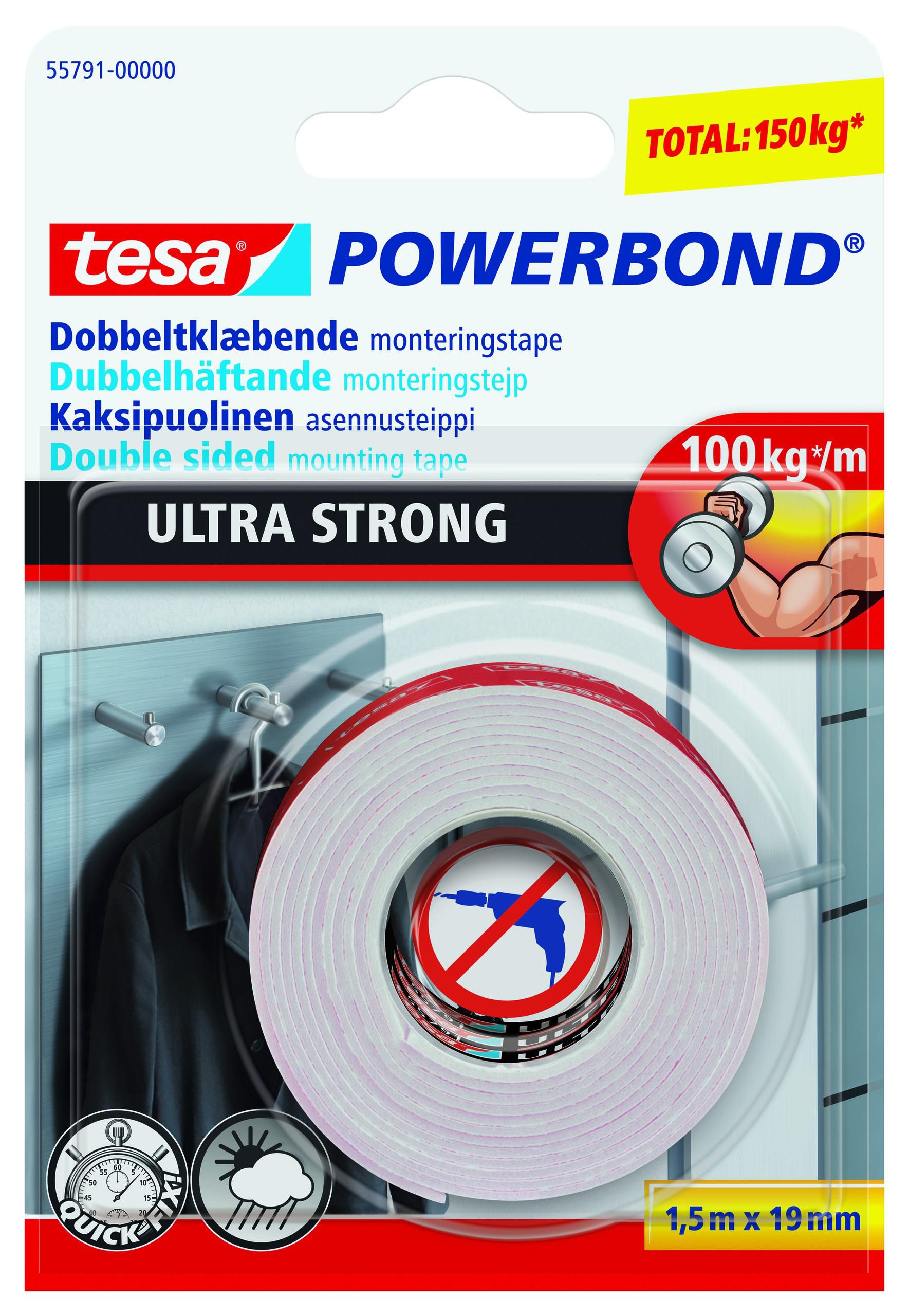 Produktfoto för tesa® Monteringstejp Powerbond 19mmx1,5m