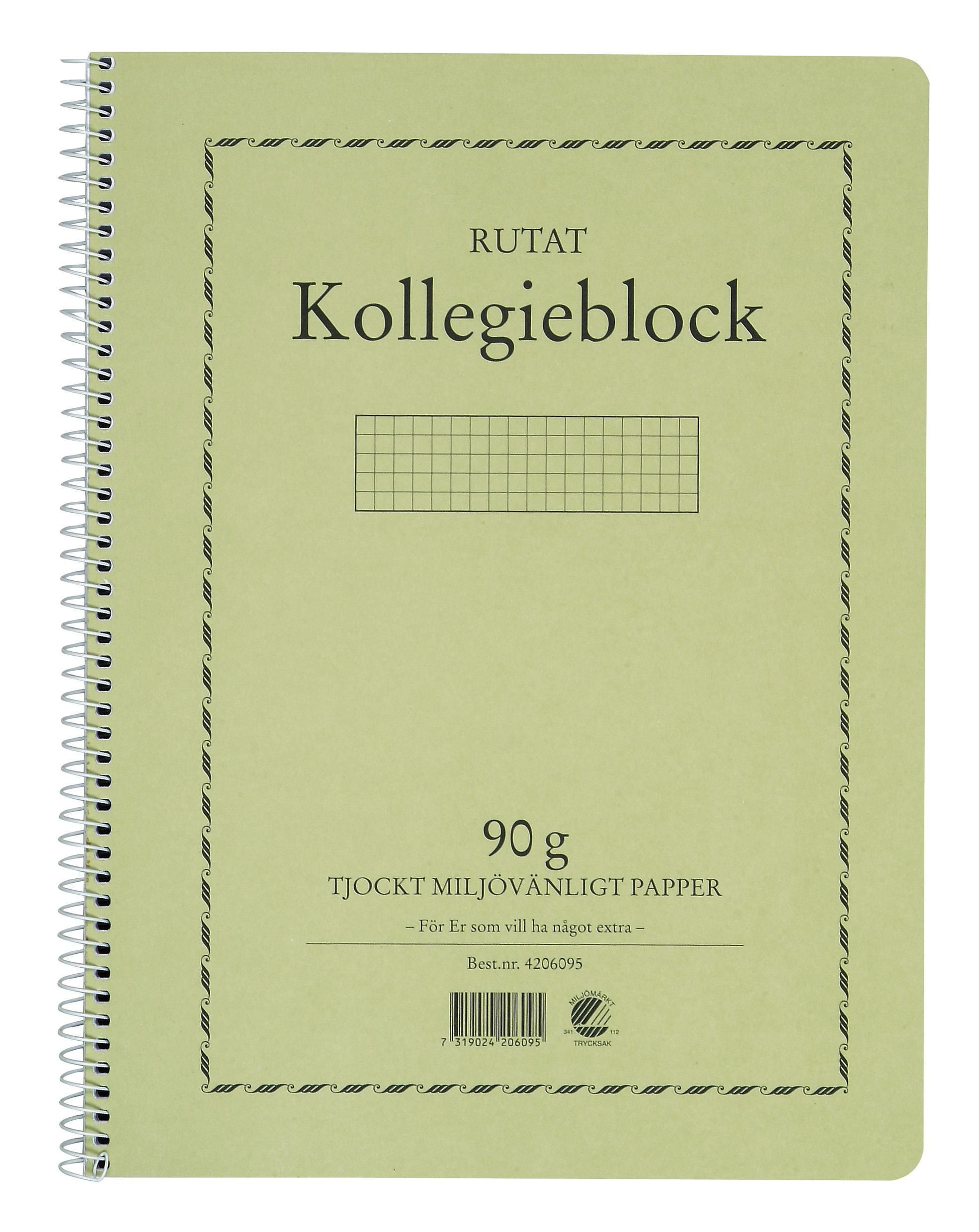 Kollegieblock A4 90g 70 blad rutat Träfritt papper, st