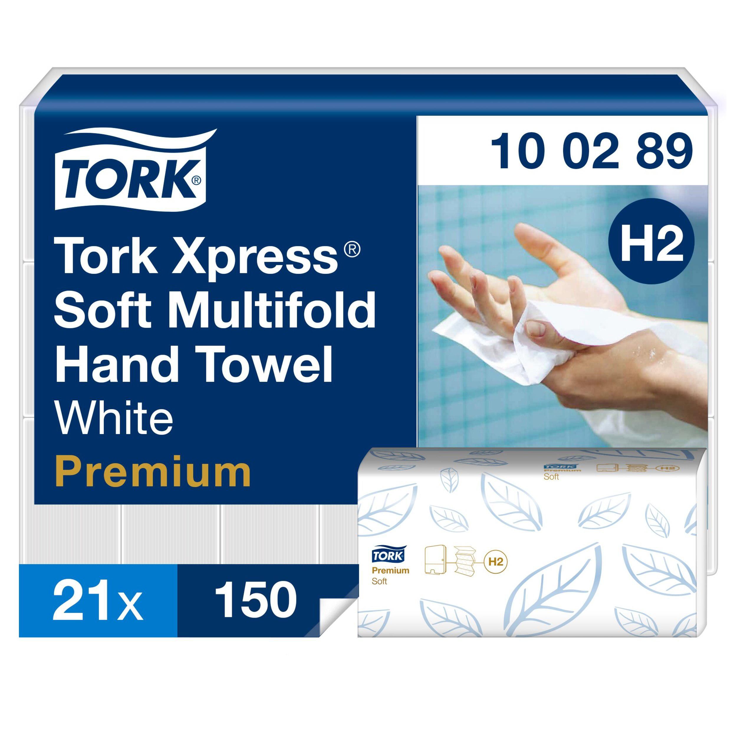 Produktfoto för Håndklædeark Tork H2 Xpress® Soft Multifold Premium hvid - (150 stk. x 21 pakker)