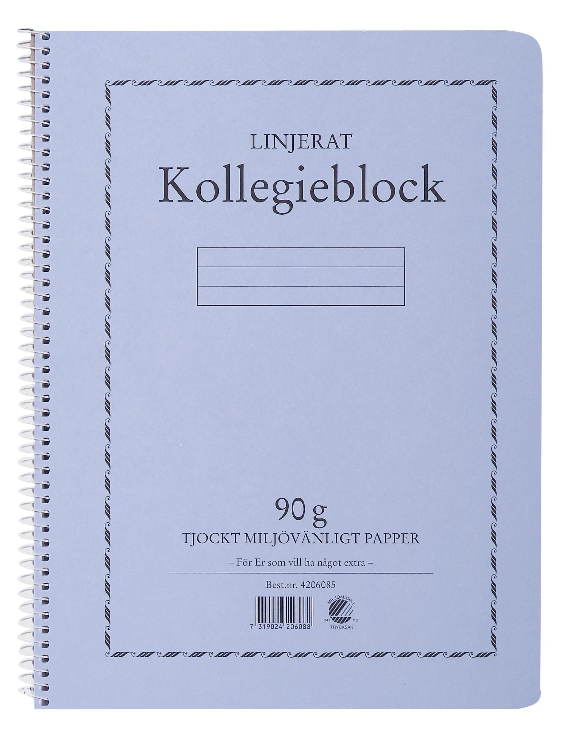 Kollegieblock A4 90g 70 blad linjerat Träfritt papper