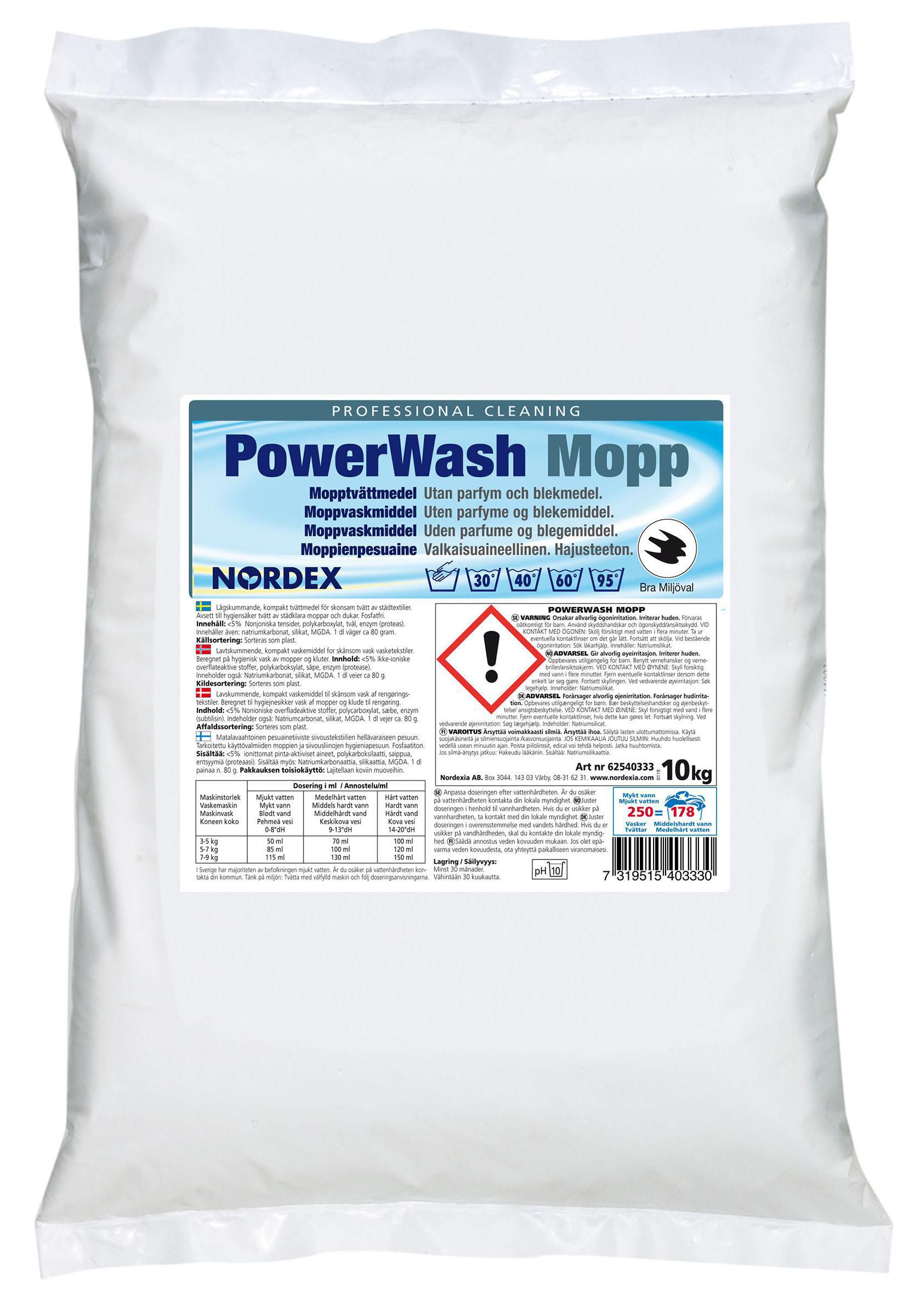 NORDEX PowerWash mopptvättmedel, användning i tvättmaskin, oparfymerat, 10kg