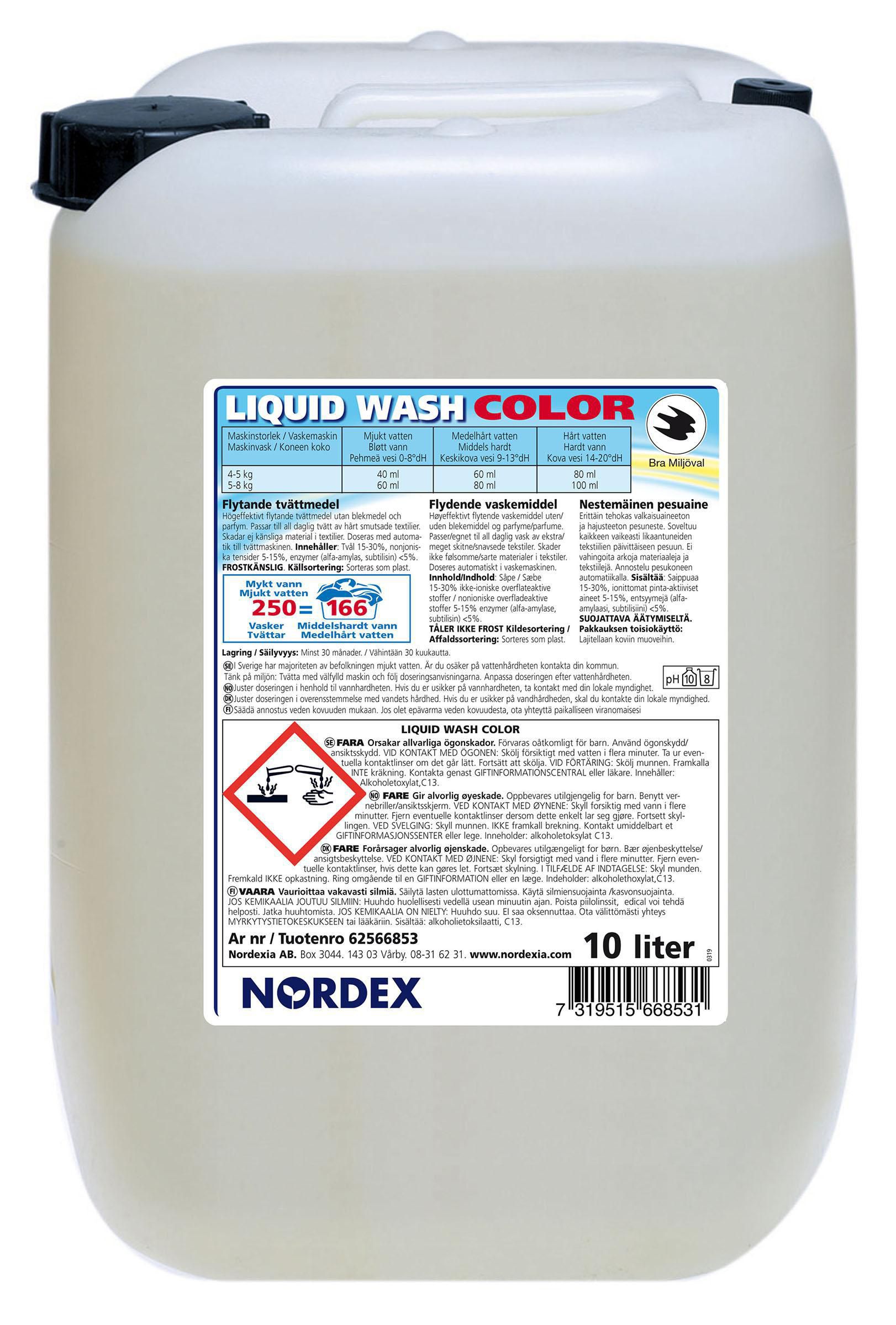 NORDEX Tvättmedel Liquid Wash Color för professionellt bruk,flytande, färg, utan parfym, 10L