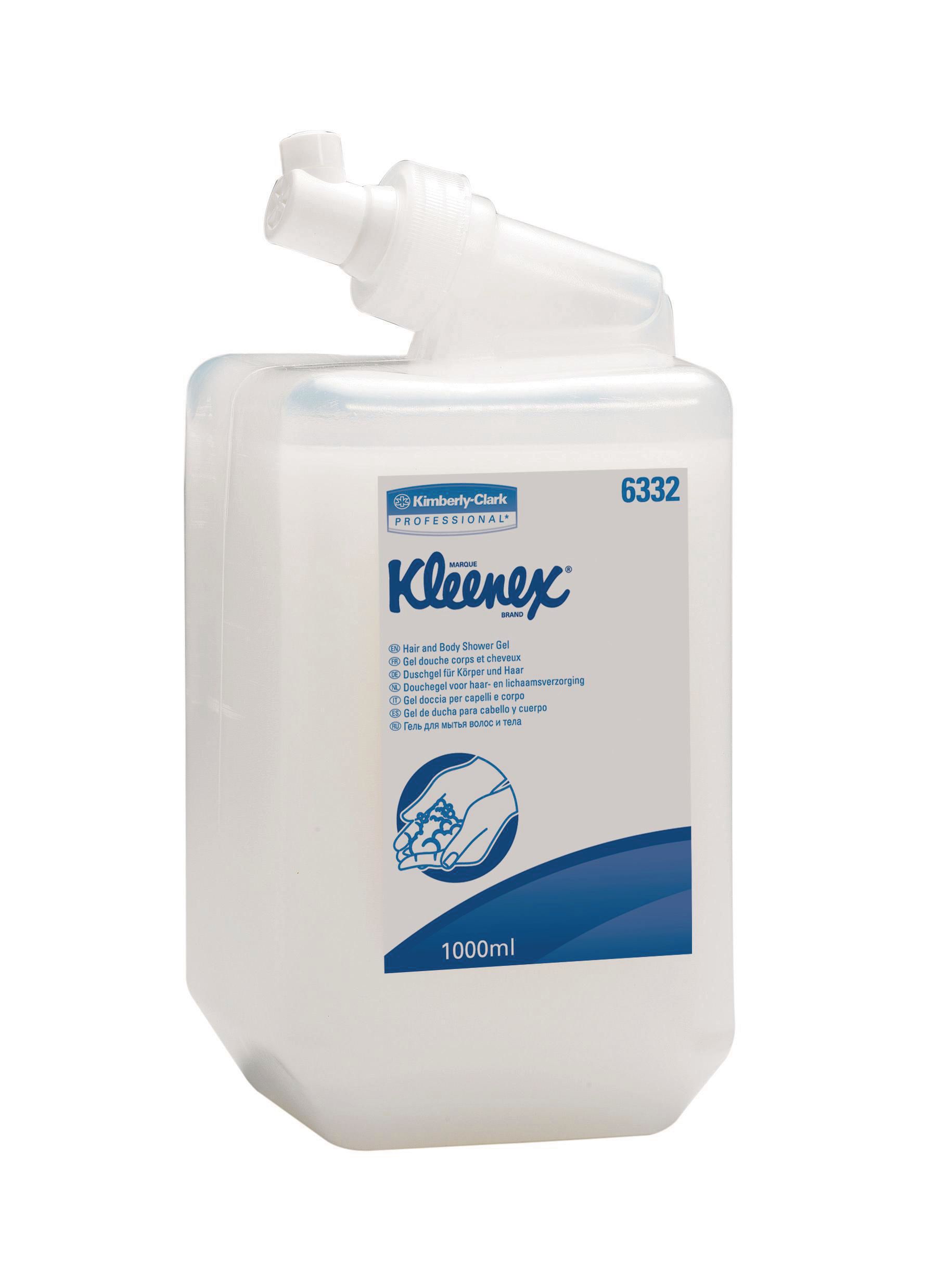 Kleenex® Duschgel för hår och kropp, kassett, 1l, gel, vit