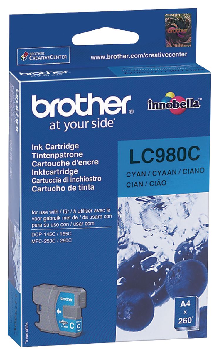 Produktfoto för Brother Bläckpatron LC980 C, LC-980C, Innobella™-bläck, cyan, singelförpackning
