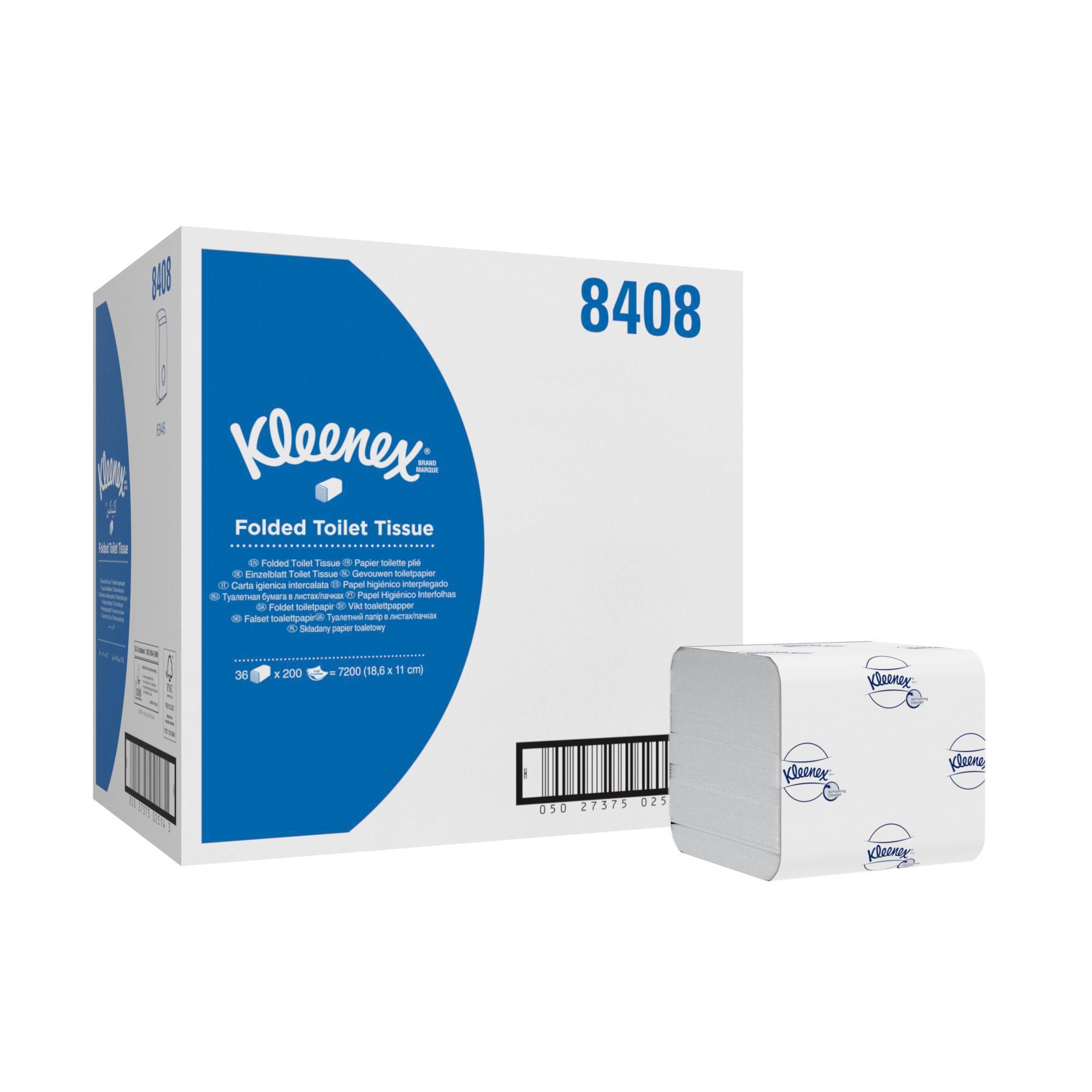 Kleenex® Ultravikt toalettpapper, 2-lagers, 200ark, 125 mm, vit 7200/fp