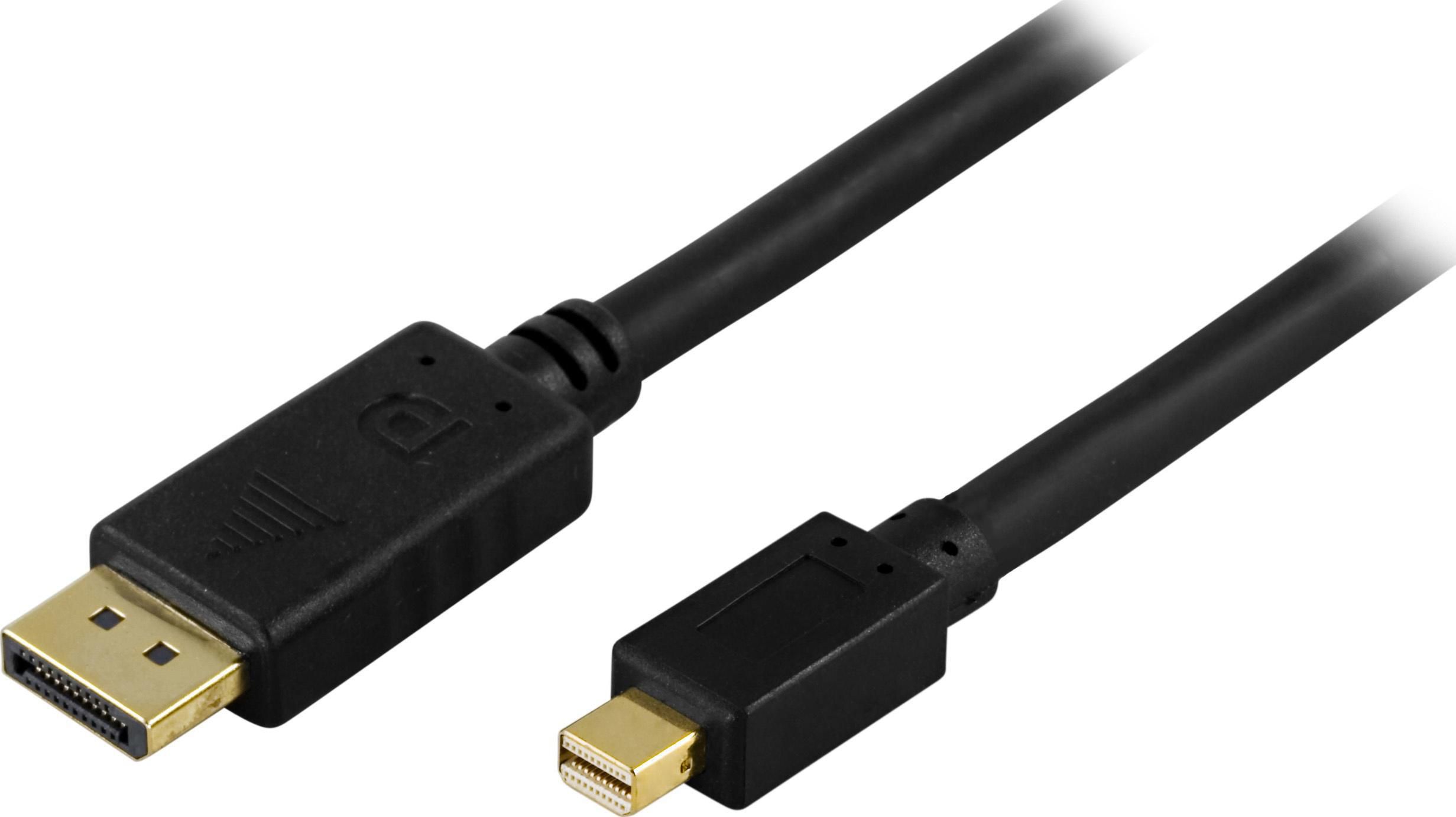 Produktfoto för DELTACO DP-1121, DisplayPort-kabel, Mini DisplayPort (hane) till DisplayPort (hane), 2 m, svart