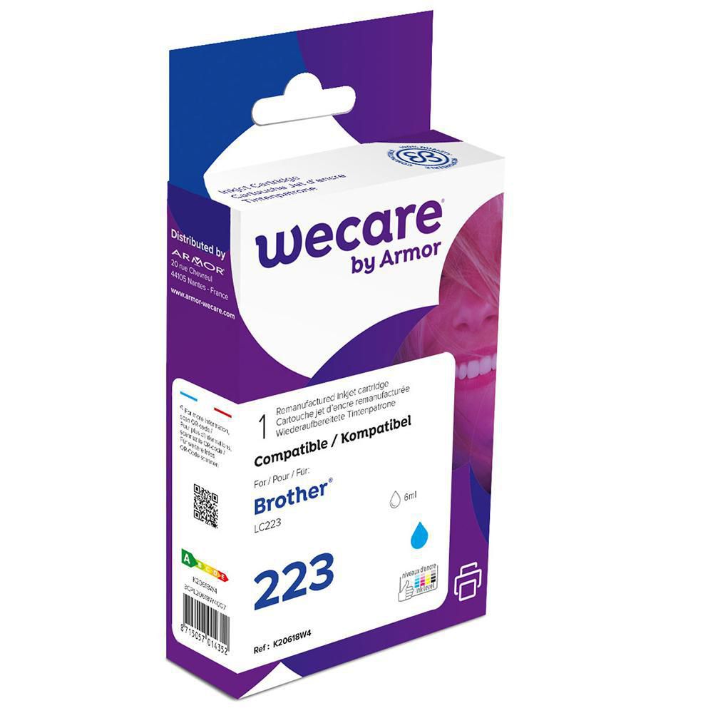 Wecare Återanvänd bläckpatron kompatibel med  BROTHER LC223 C, LC223 C, Cyan singelpack