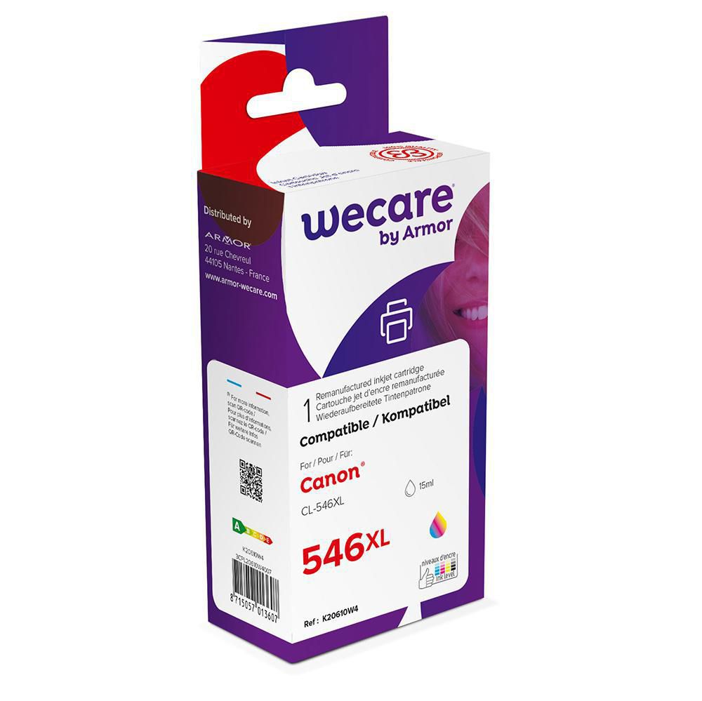 Wecare Återanvänd bläckpatron kompatibel med  CANON CL-546XL, 8288B001, 3 färger singelpack