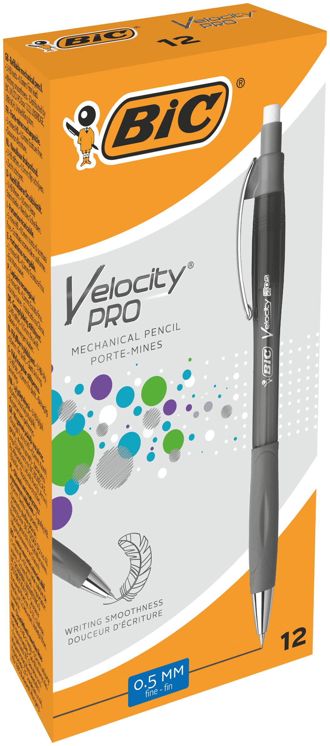 BIC® Stiftpenna, Velocity 0,5 mm HB-stift, pennkropp med greppzon, genomskinlig grå