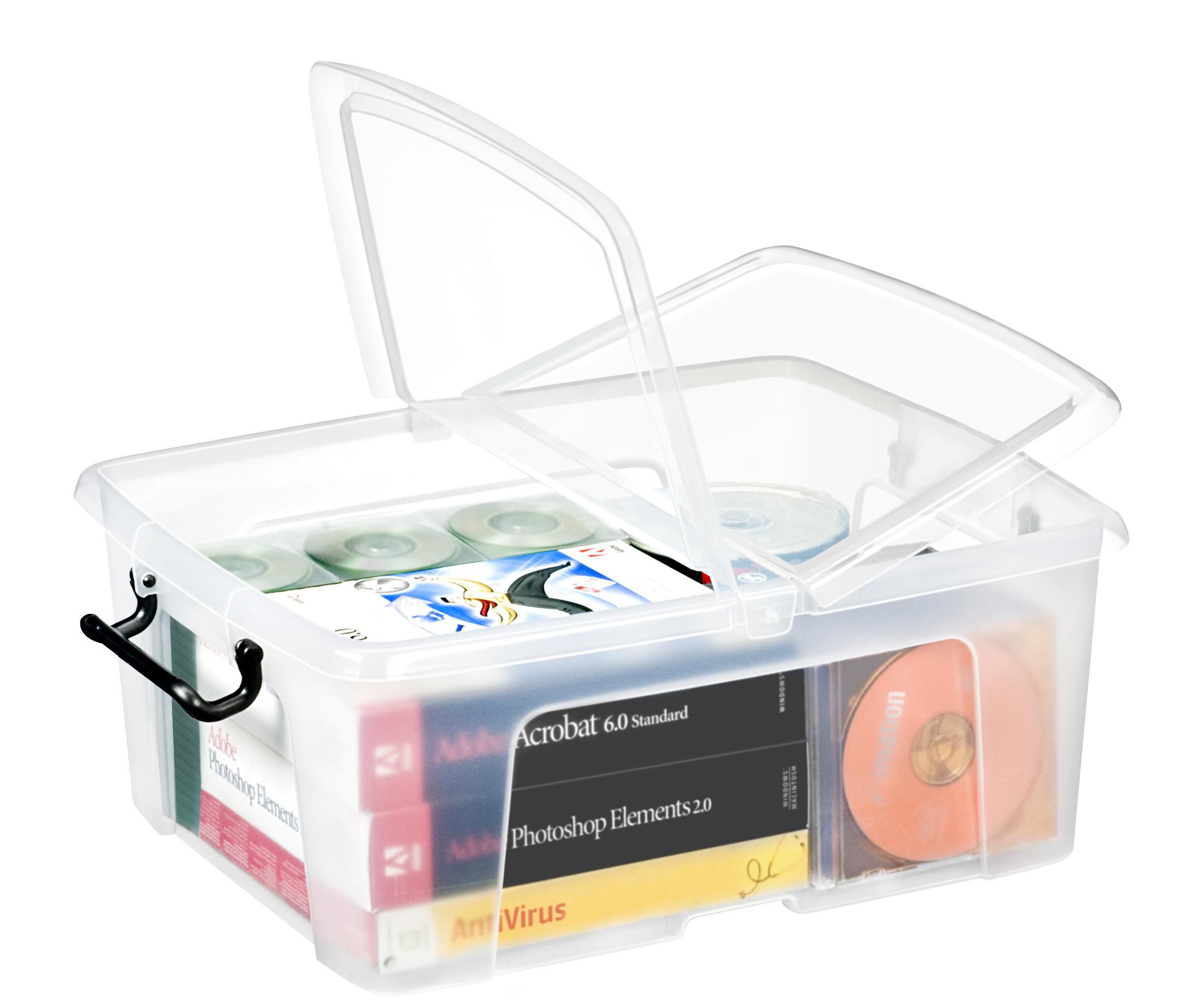STRATA Strata HW673 smart förvaringslåda med handtagsklämmor och lock som öppnas åt två håll 24 liter 395 x 498 x 202 mm polypropylen transparent