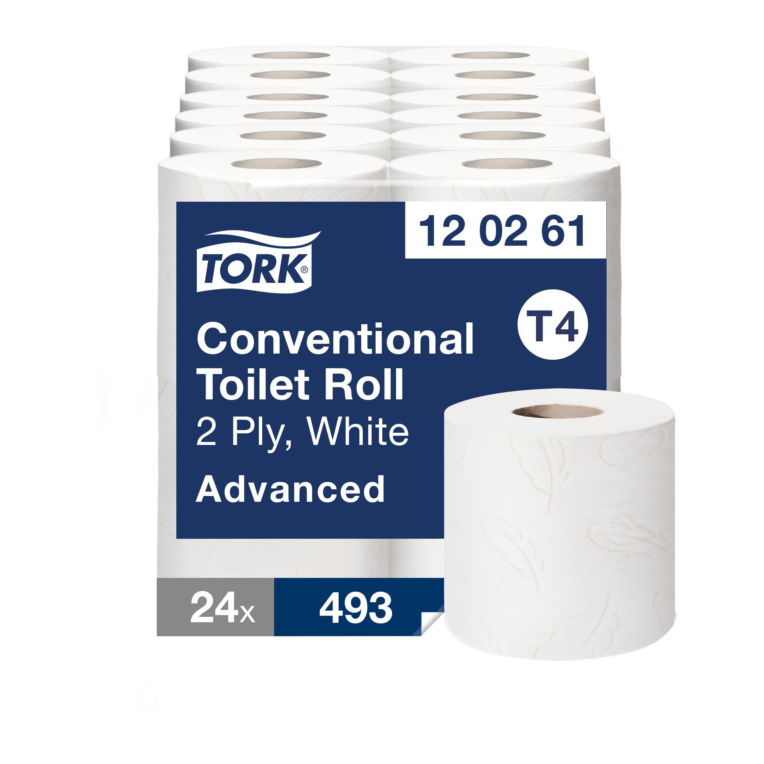 Tork Toalettpapper Advanced T4, 2-lagers, 493 ark, präglad, 100 mm, vit, fp om 4 rullar