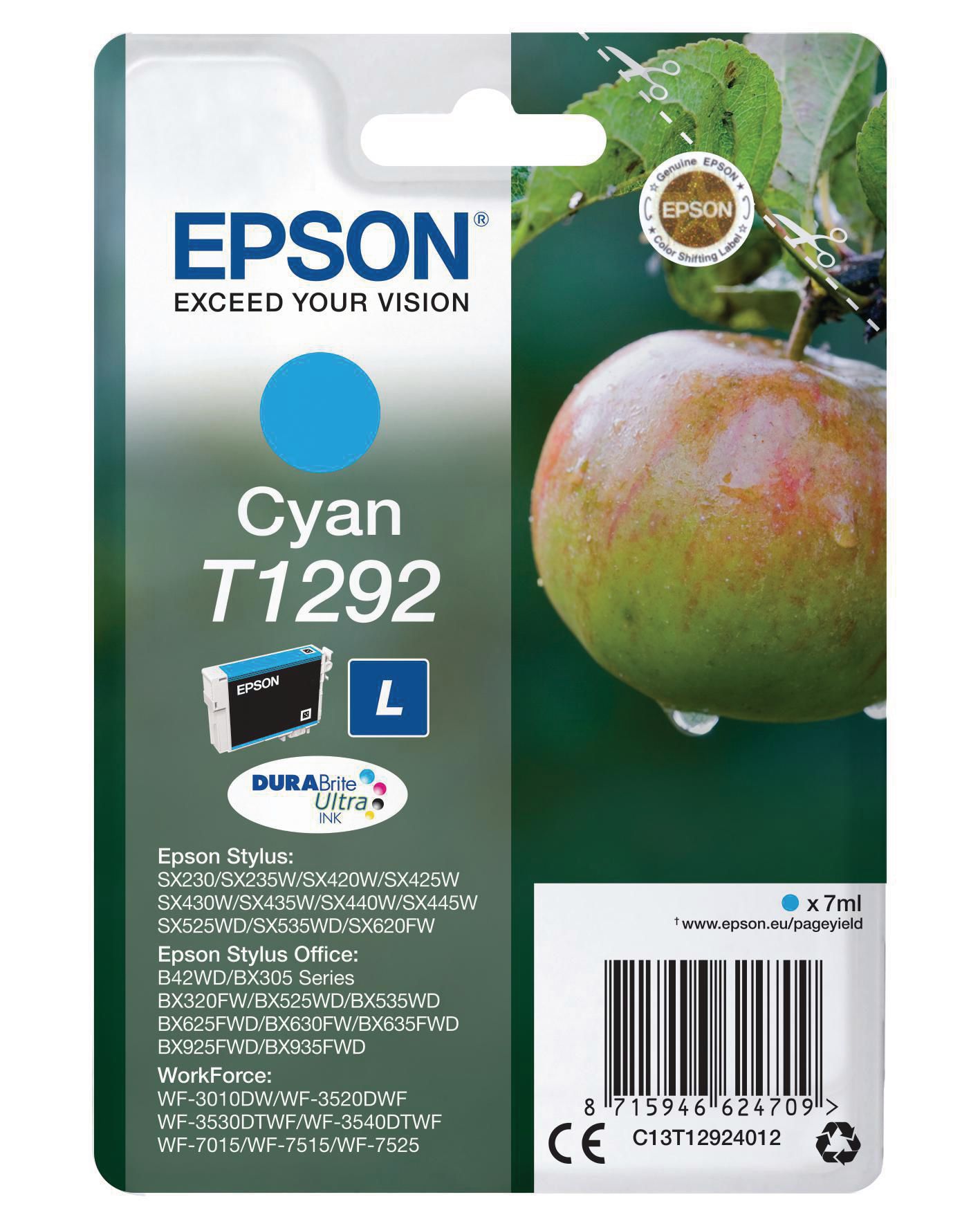 Produktfoto för Epson Bläckpatron C13T1292401 Cyan