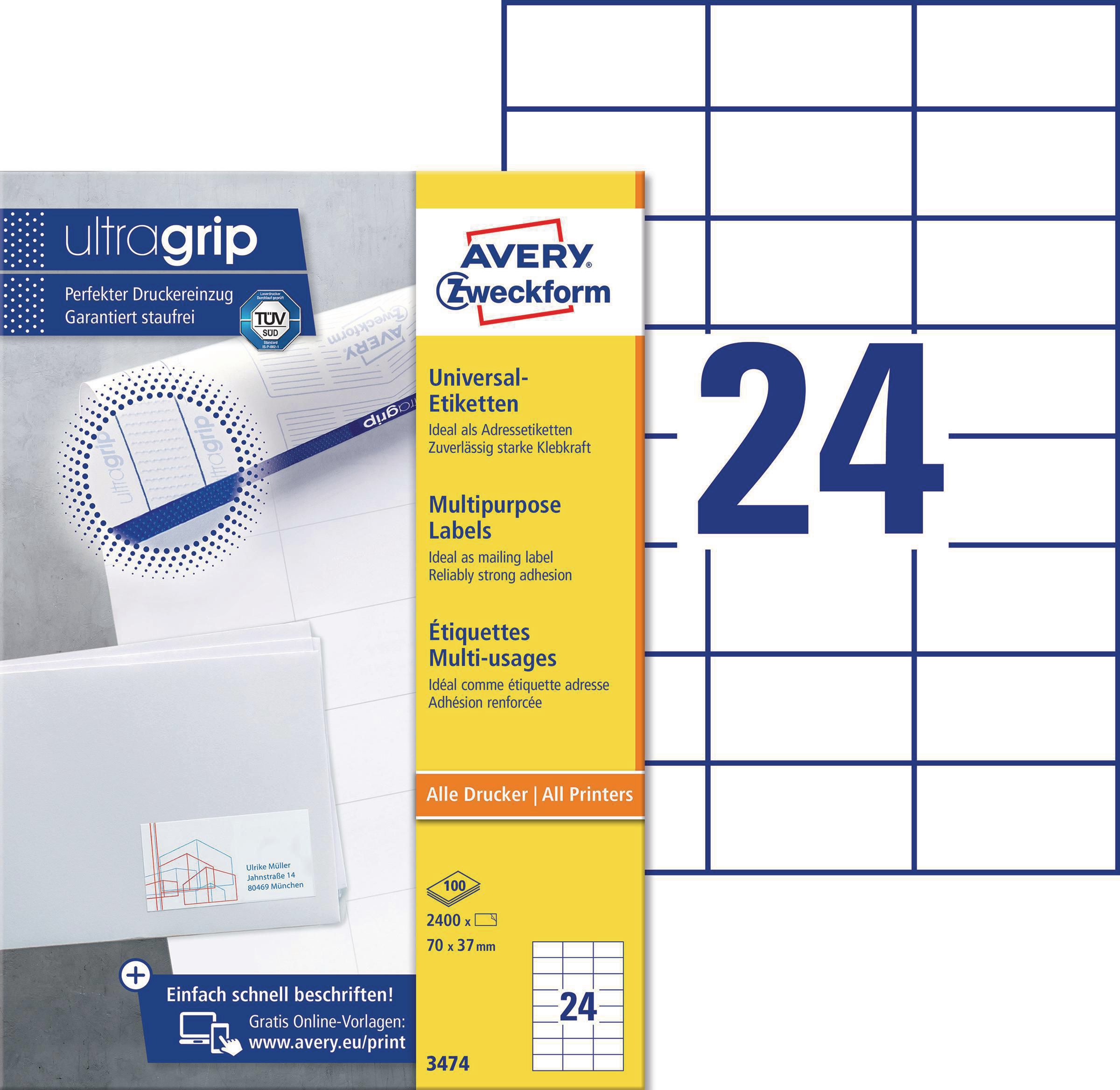 Produktfoto för Avery Etikett 70x37mm