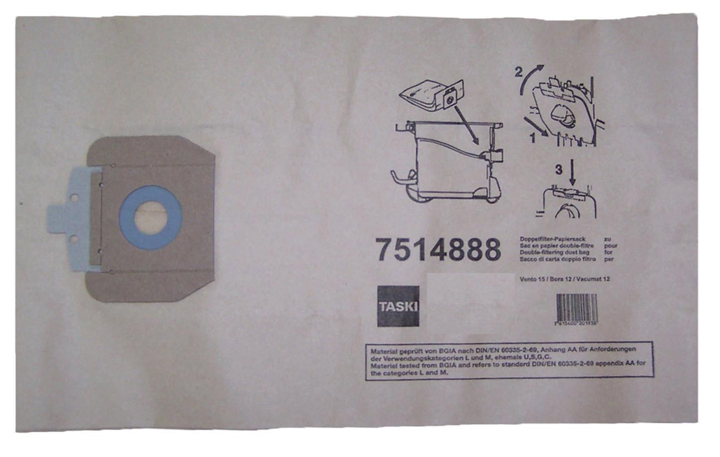 Taski Dammsugarpåse Vento 15(S) Bora 12-dammsugarpåse 10 x 15 l 10/fp