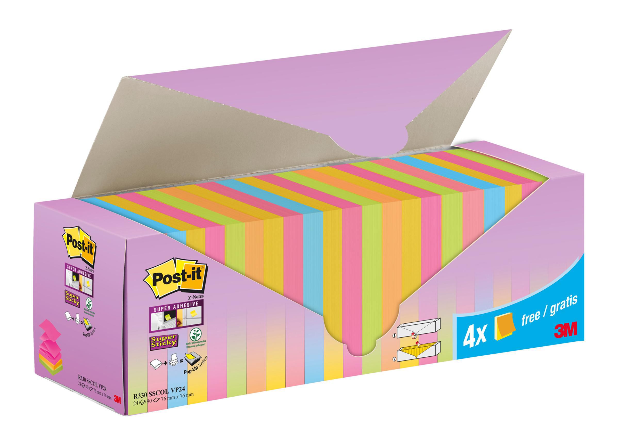 Post-it® Notes Z-Notes SuperSticky 76x76mm 6 färger