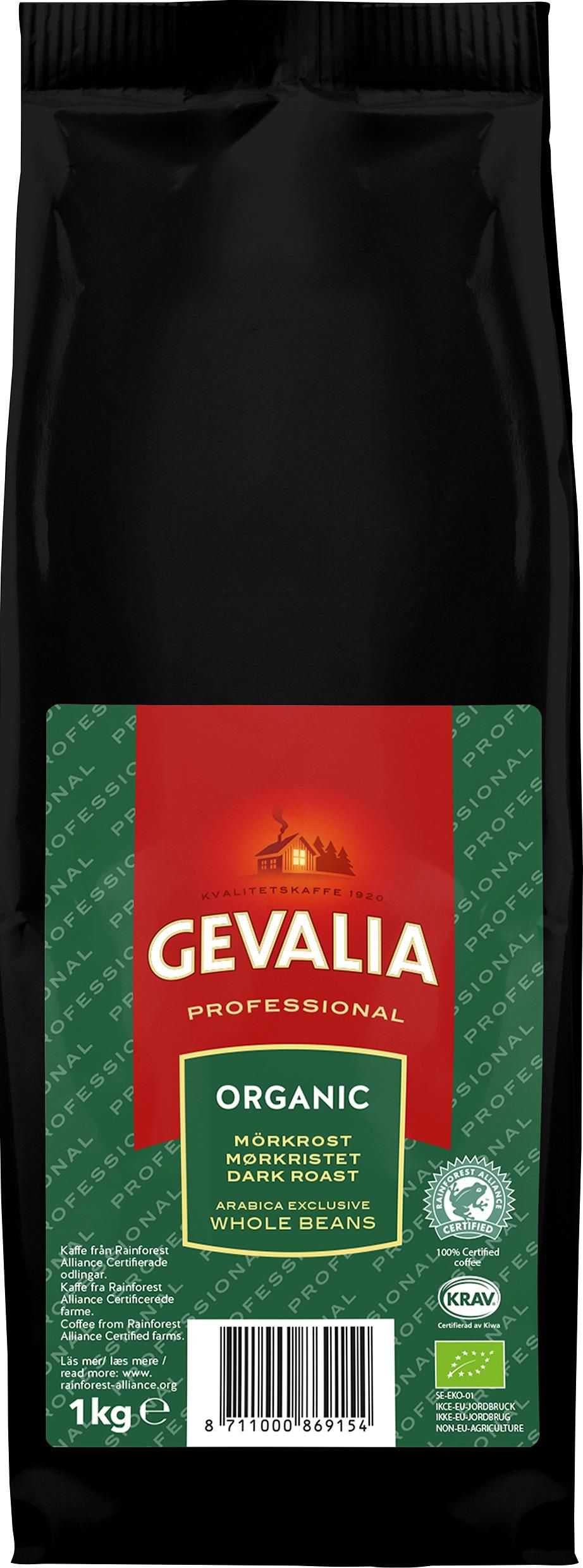 GEVALIA Kaffe Organic Bönor 1kg 8/krt