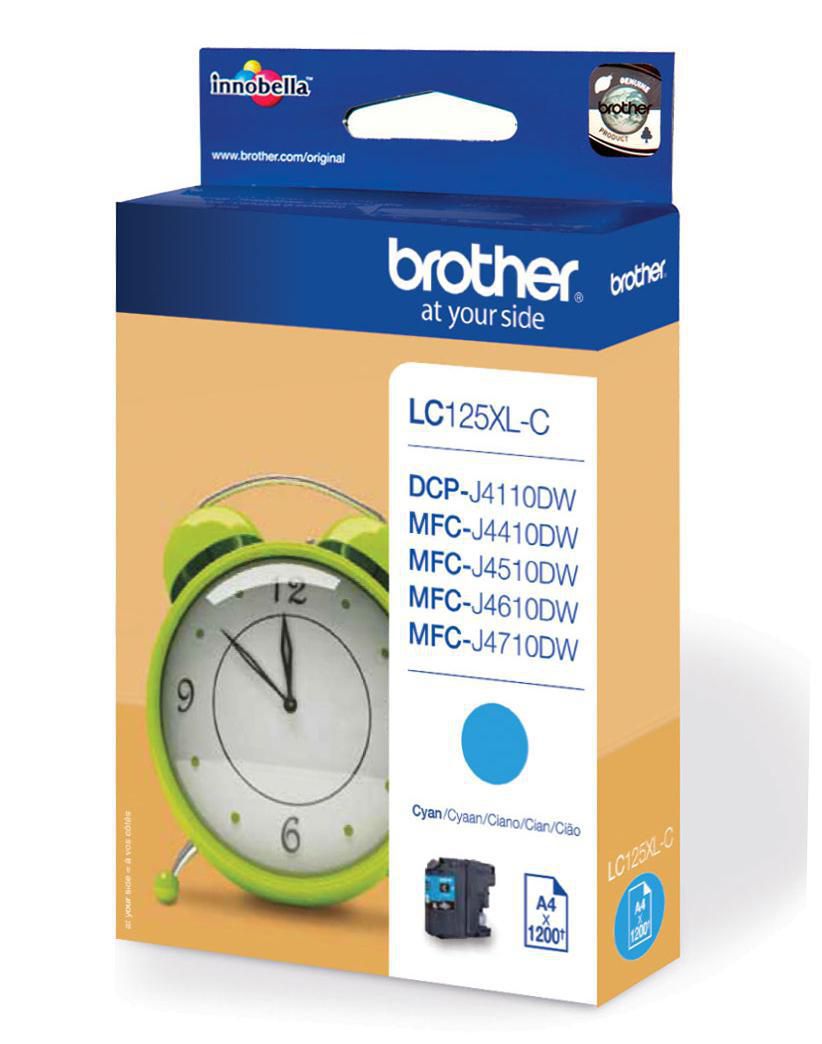 Brother Bläckpatron, LC125XL C, LC-125XLC, Innobella™, cyan, singelförpackning, hög kapacitet