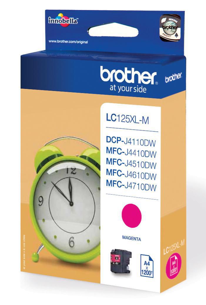 Brother Bläckpatron, LC125XL M, LC-125XLM, Innobella™, magenta, singelförpackning, hög kapacitet