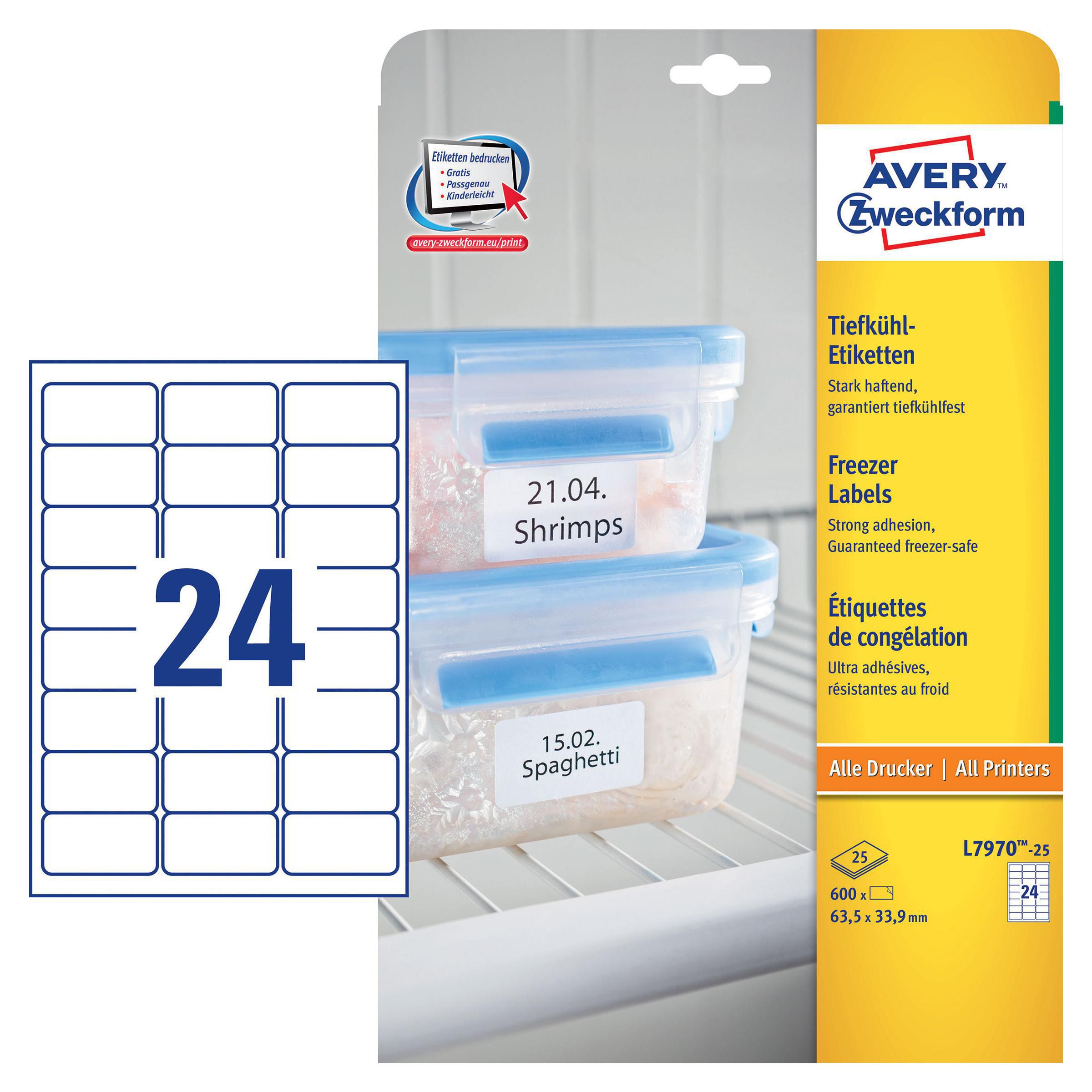 Produktfoto för Avery Etikett FREEZER 63.5X33.9