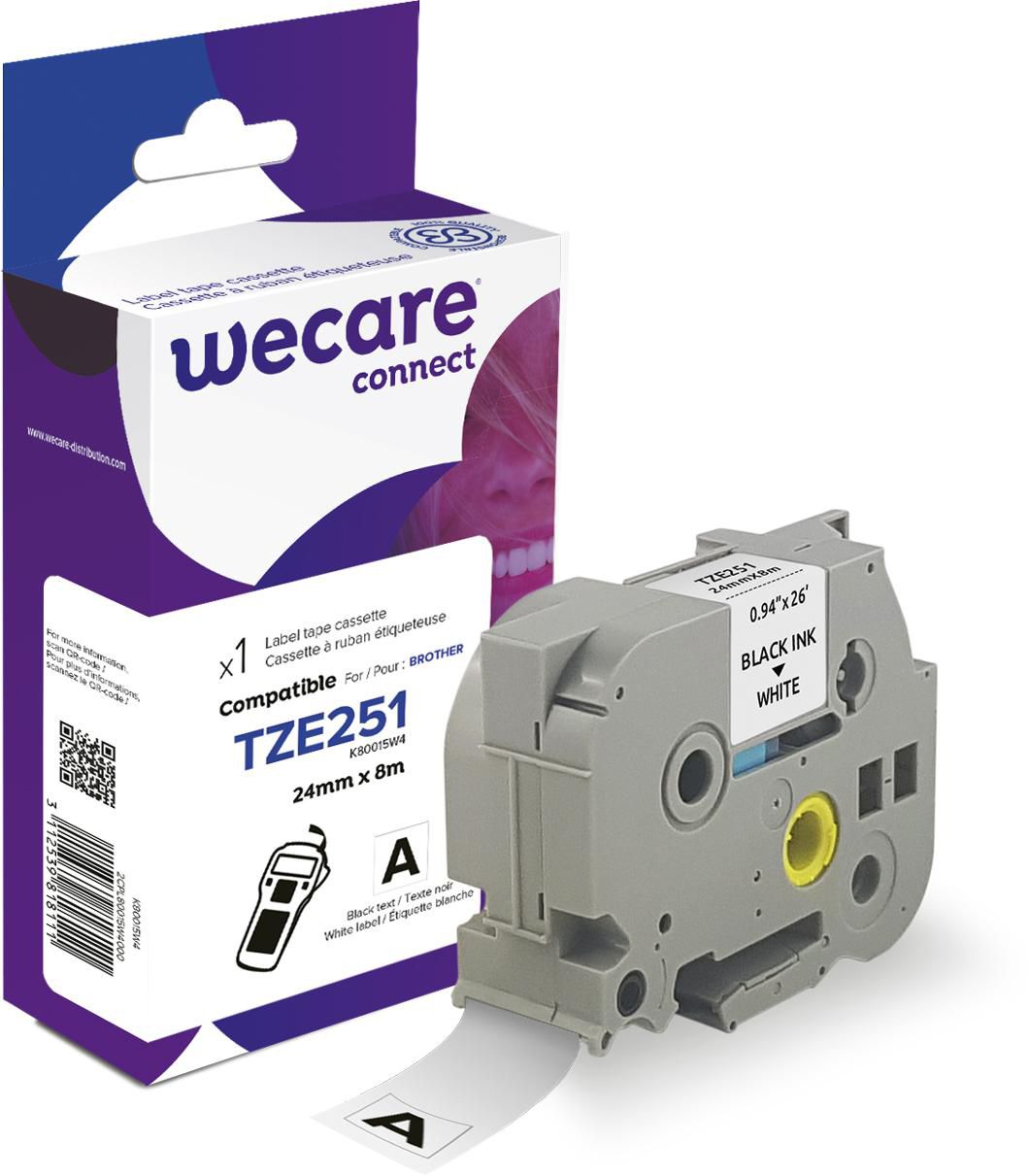 Wecare Tape 24mm TZe-251 Svart på Vit