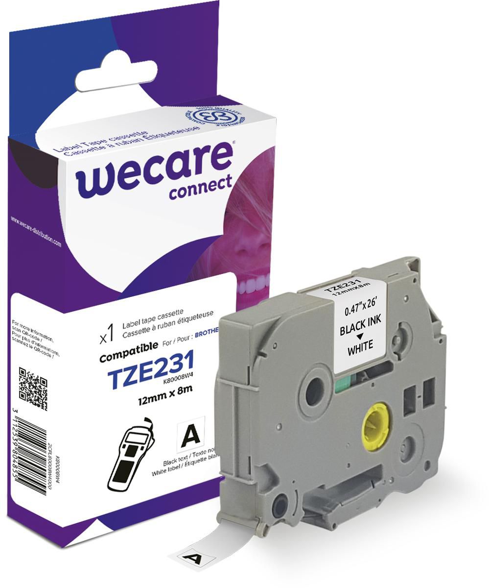 Wecare Tape 12mm TZe-231 Svart på Vit