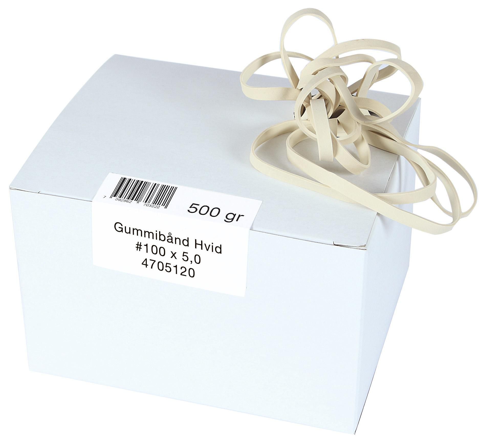 Produktfoto för Gummiband 100x5.0mm vita 0.5kg