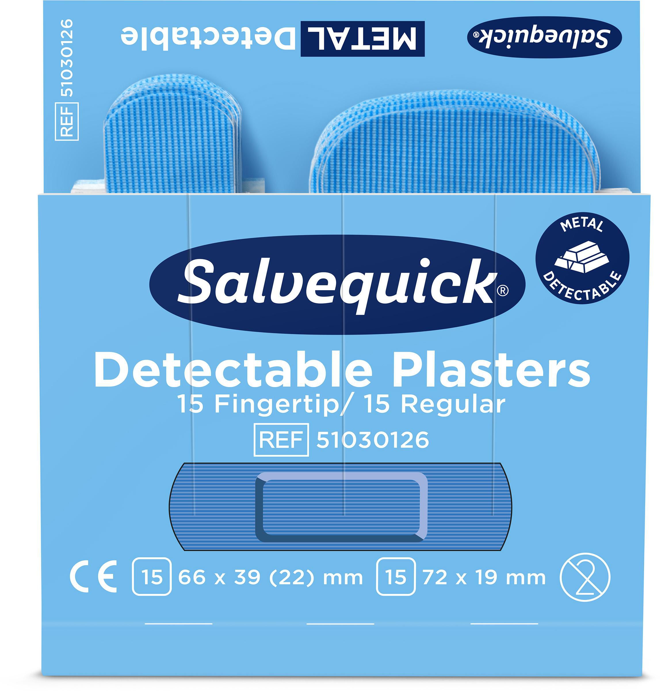 Salvequick Plåster Detect. finger refill blå