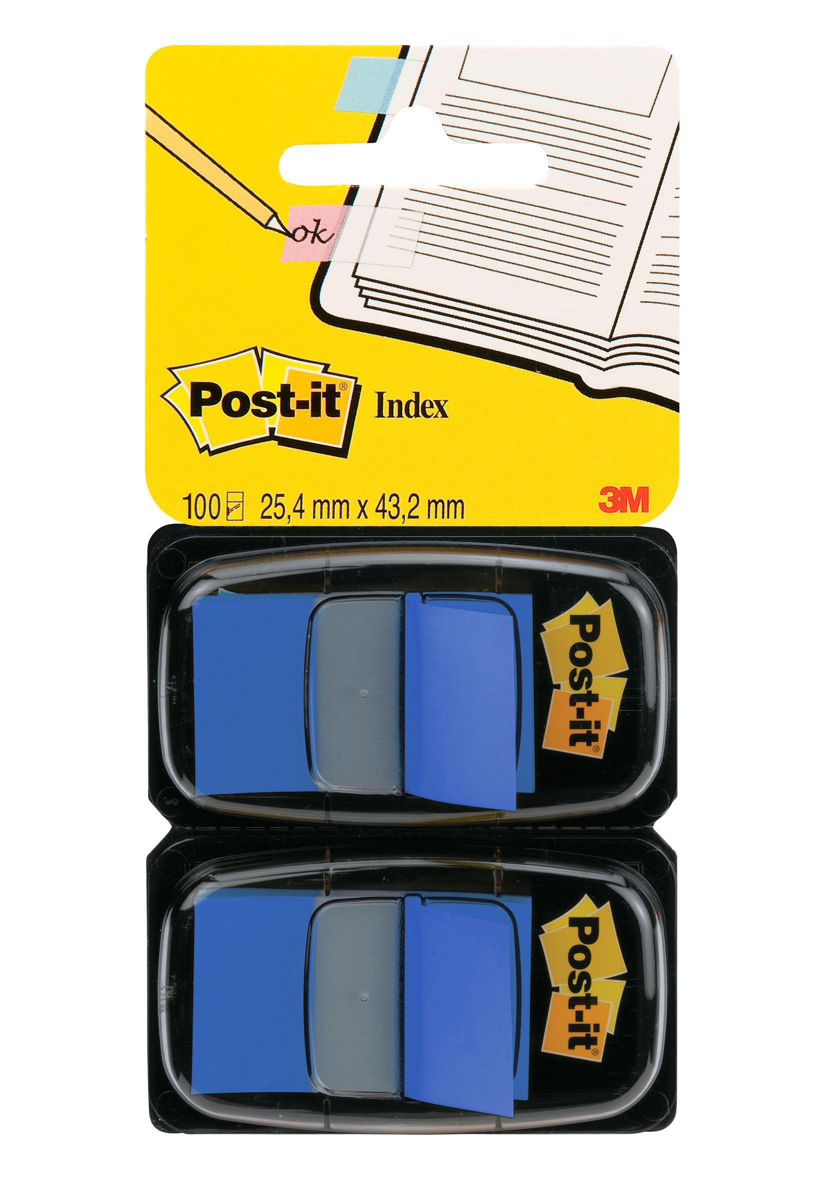 Produktfoto för Post-it® Indexflikar medium 25,4 x 43,2 mm blå 2 x 50 dubbelpack med hållare 680-G2EU