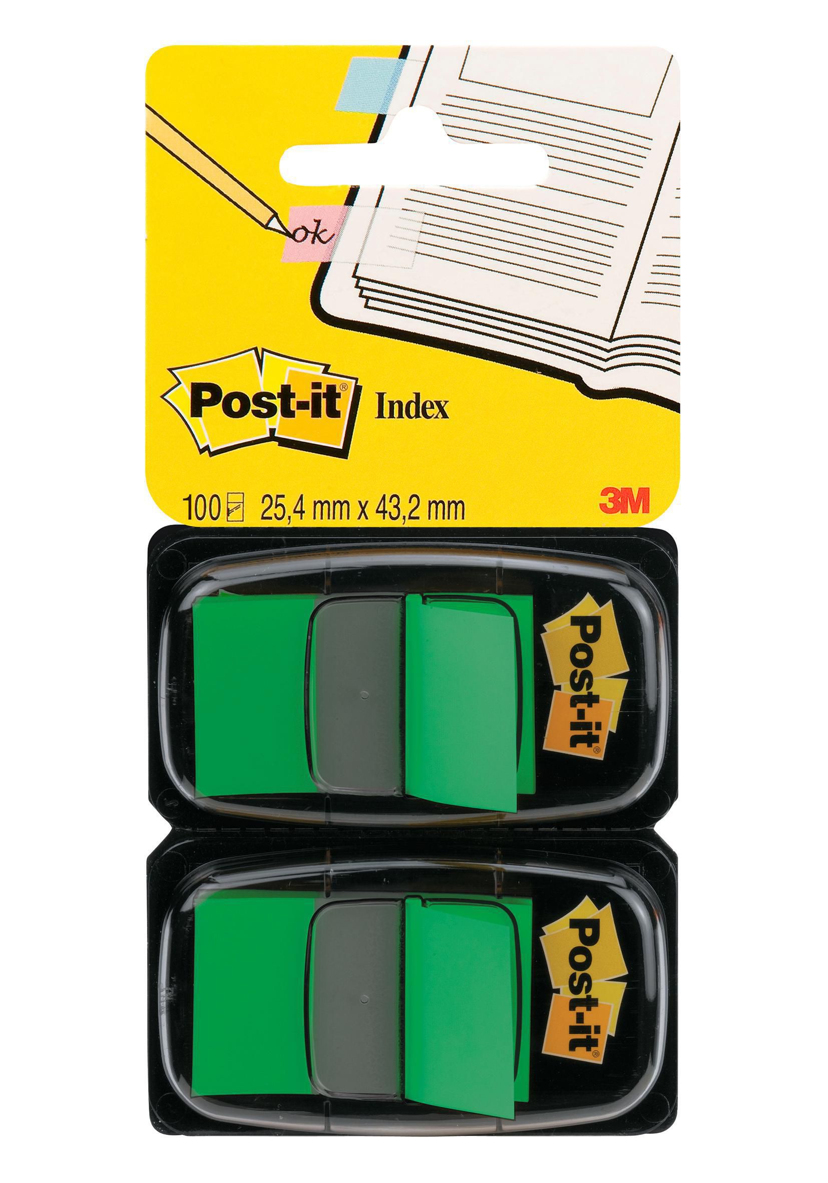 Post-it® Indexflikar, medium, 25,4 x 43,2 mm gröna 2 x 50 dubbelpack med hållare 680-G2EU