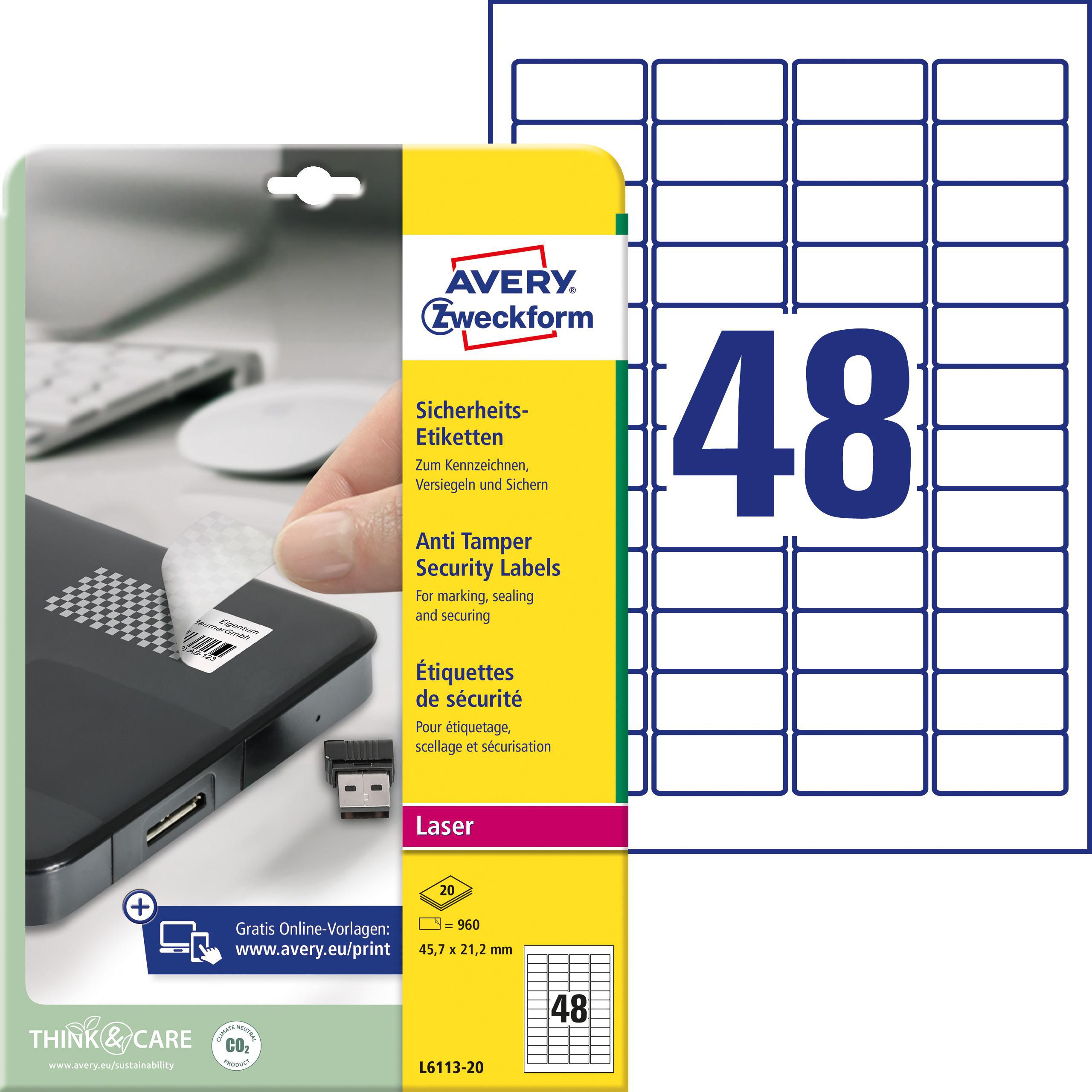 Avery Etikett 45,7×21,2mm vit 960/fp