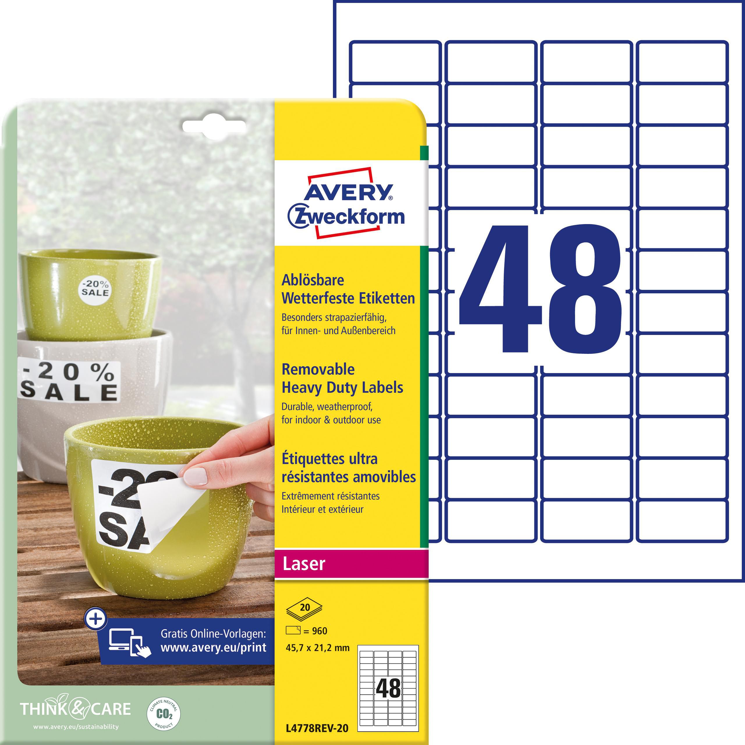 AVERY Zweckform Etikett avtagbar 45,7×21,2mm 960/fp