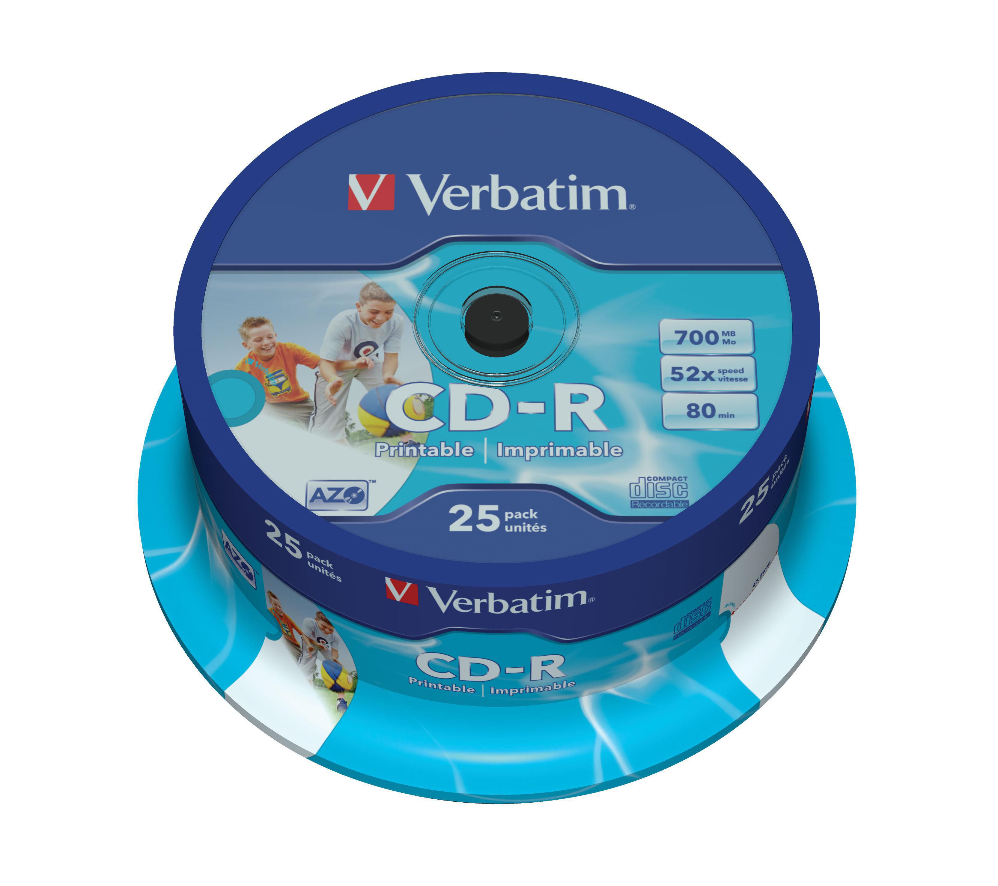 Produktfoto för Verbatim DataLifePlus - 25 x CD-R - 700 MB 52x - utskrivbar yta - spindel